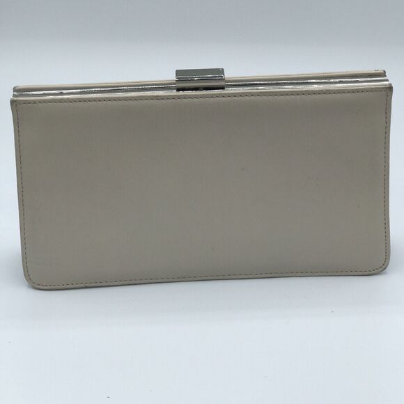 Giani Bernini‎ tan/beige Leather Clutch Shoulder Bag Purse silver Chain Handbag - Picture 1 of 6